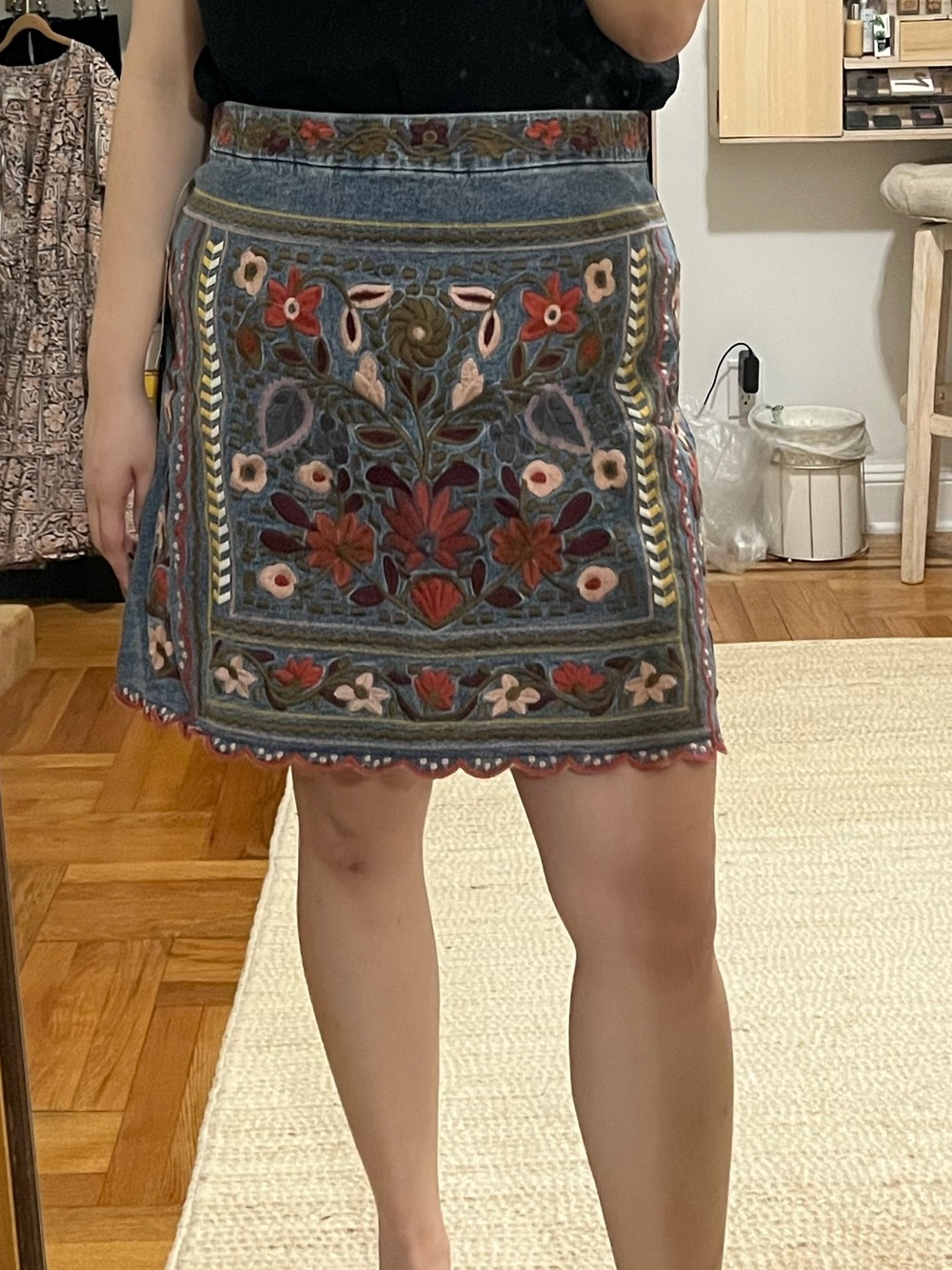 ARULA Embroidered Denim Mini Skirt - Blue, Red & Pink - Picture 6 of 8